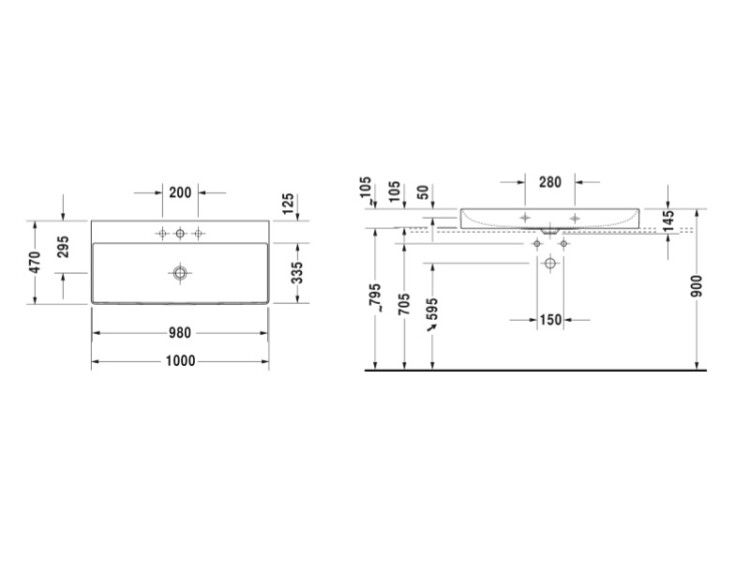 Раковина Duravit DuraSquare 1000x470 мм с 1 отверстием для смесителя 2353100071