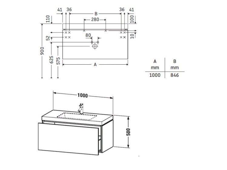 Тумба с раковиной Duravit L-Cube подвесная 1000x480x500 мм базальт матовый LC6918N4343