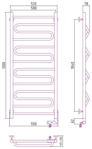 Полотенцесушитель электрический Сунержа Элегия 2.0 500x1200 мм правый без покрытия 00-5219-1250