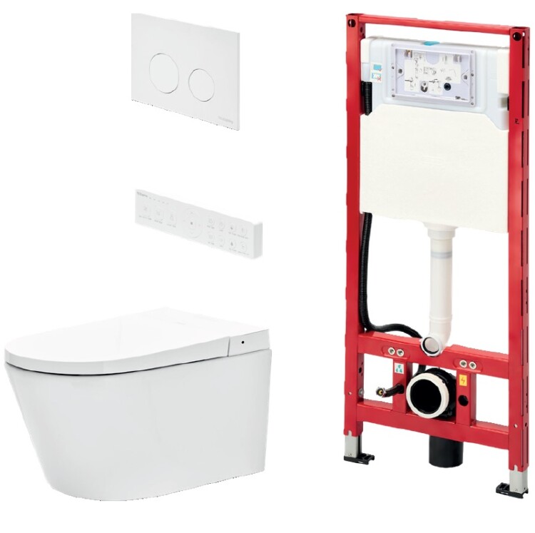 Комплект, TECE, TeceSpring, Smart L, подвесной, шгв 380-595-423, цвет унитаза-белый, цвет сиденья-белый, цвет клавиши-белый матовый