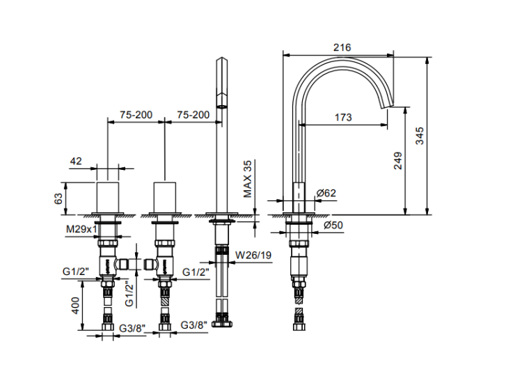 Смеситель для раковины Fantini Venezia высокий цвет Matt Copper PVD 29P9N405SW
