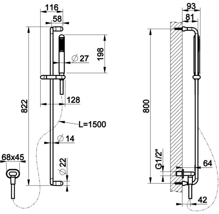 Душевой гарнитур Gessi Goccia черный матовый 33642299