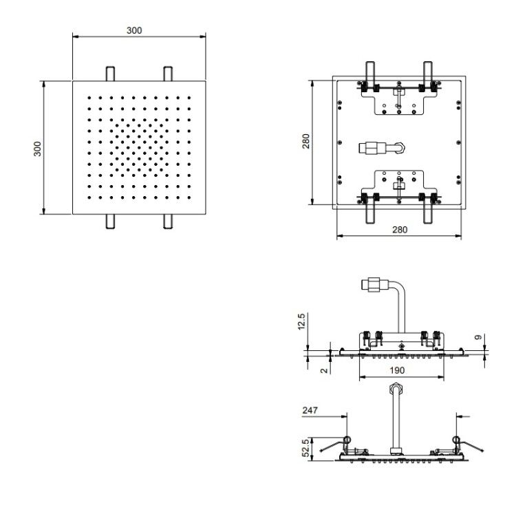 Верхний душ Fantini Acquafit 300x300 мм встраиваемый матовая натуральная сталь 7993K052