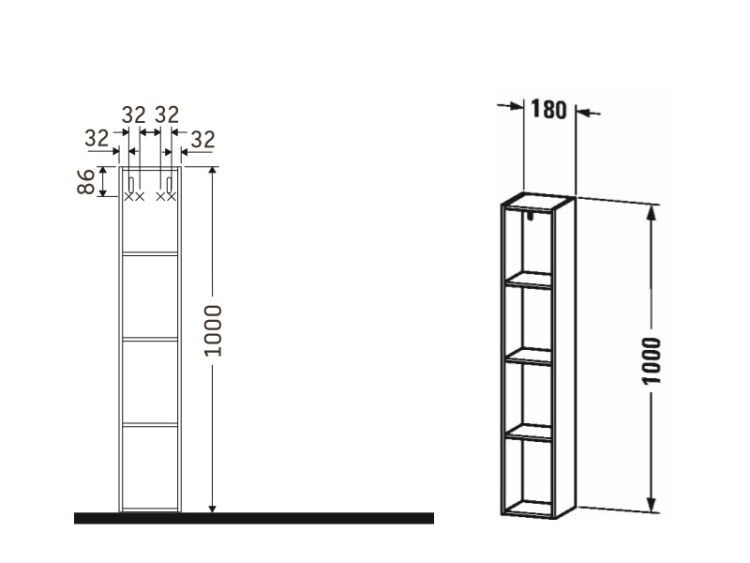 Мебельная полка Duravit L-Cube 180x180x1000 мм вертикальная белая глянцевая LC120502222