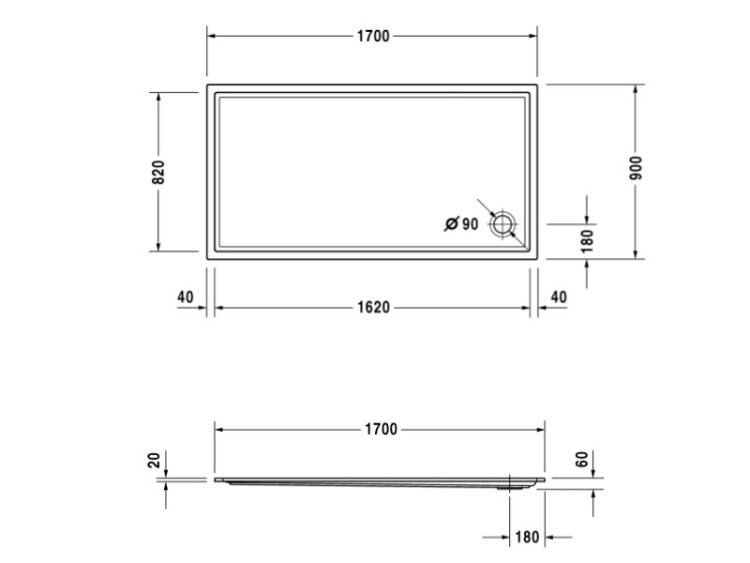 Душевой поддон Duravit Starck Slimline 1700x900 мм прямоугольный белый 720133000000000
