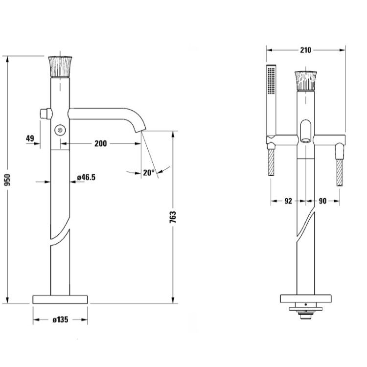 Смеситель для ванны и душа Duravit White Tulip напольный, хром WT5250000010