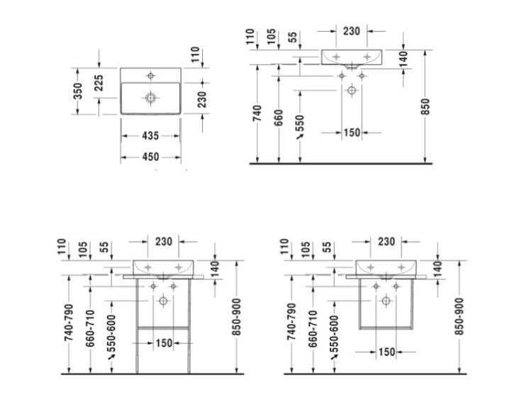 Раковина Duravit DuraSquare 450x350 мм с 1 отверстием для смесителя 0732450041