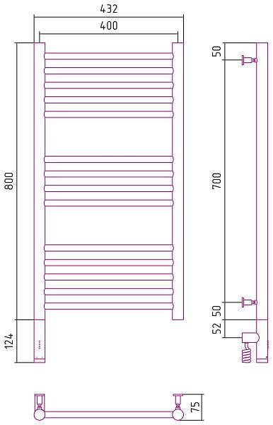 Полотенцесушитель электрический Сунержа Богема 3.0 400x800 мм левый матовый черный 31-5804-8040
