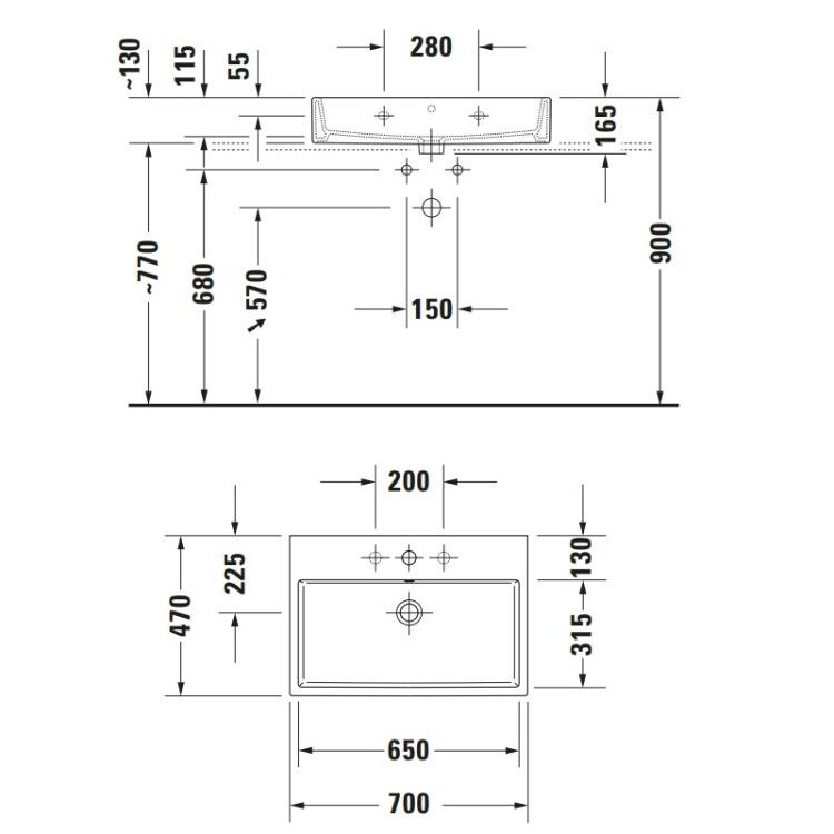 Раковина Duravit Vero Air 700x470 мм шлифованная без отверстия для смесителя 2350700028