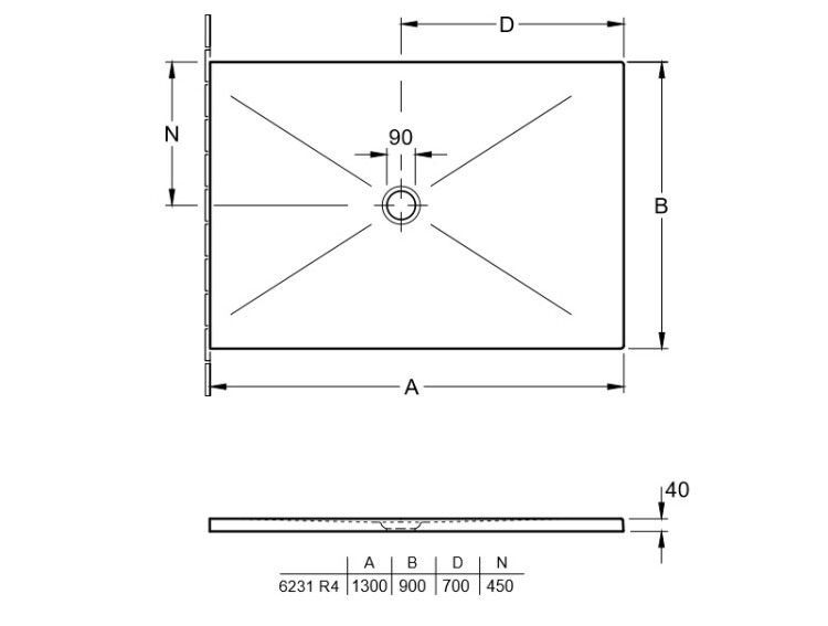 Душевой поддон Villeroy & Boch Subway Infinity 1300x900x40 мм с антислипом альпийский белый 6231R401