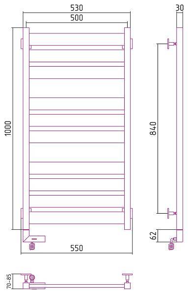 Полотенцесушитель электрический Сунержа Центурион 2.0 500x1000 мм левый матовый белый 30-5602-1050