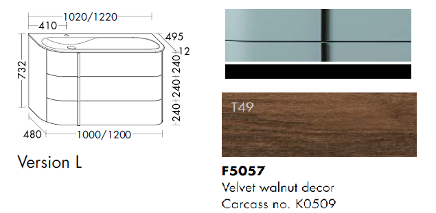 Тумба под раковину burgbad Lavo 2.0 1020x495x732 мм подвесная левосторонняя цвет Velvet walnut decor SFZT102LC0001F5057G0227