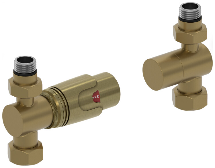 Терморегулятор, Сунержа, автоматический, G 1/2 НР х G 3/4 НГ, набор, прямой, цвет-золотой шёлк