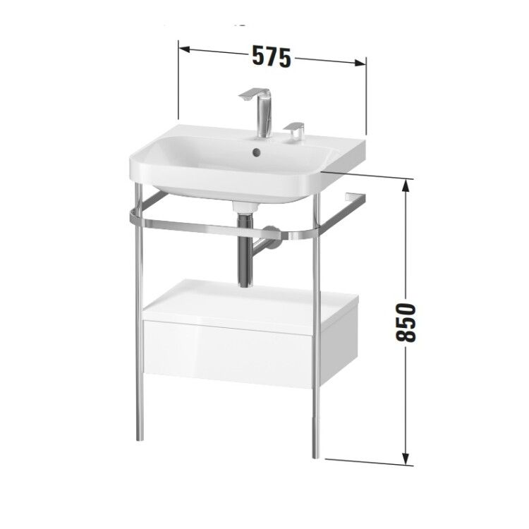 Консоль с раковиной Duravit Happy D.2 Plus 575x490x850 мм рама хром ящик серо-коричневый шелковисто-матовый HP4840O6060