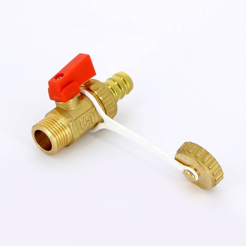 Кран шаровой сливной Uni-Fitt 1/2 x 3/4 НН со штуцером и заглушкой латунь 126G2000