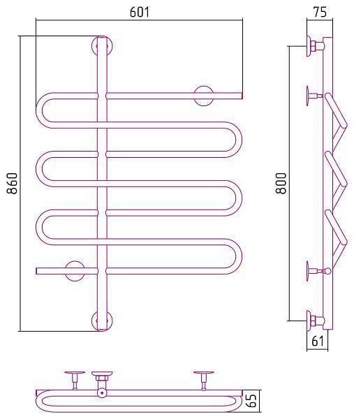 Полотенцесушитель водяной Стилье Версия-В 60x80 см белый 12620-8060