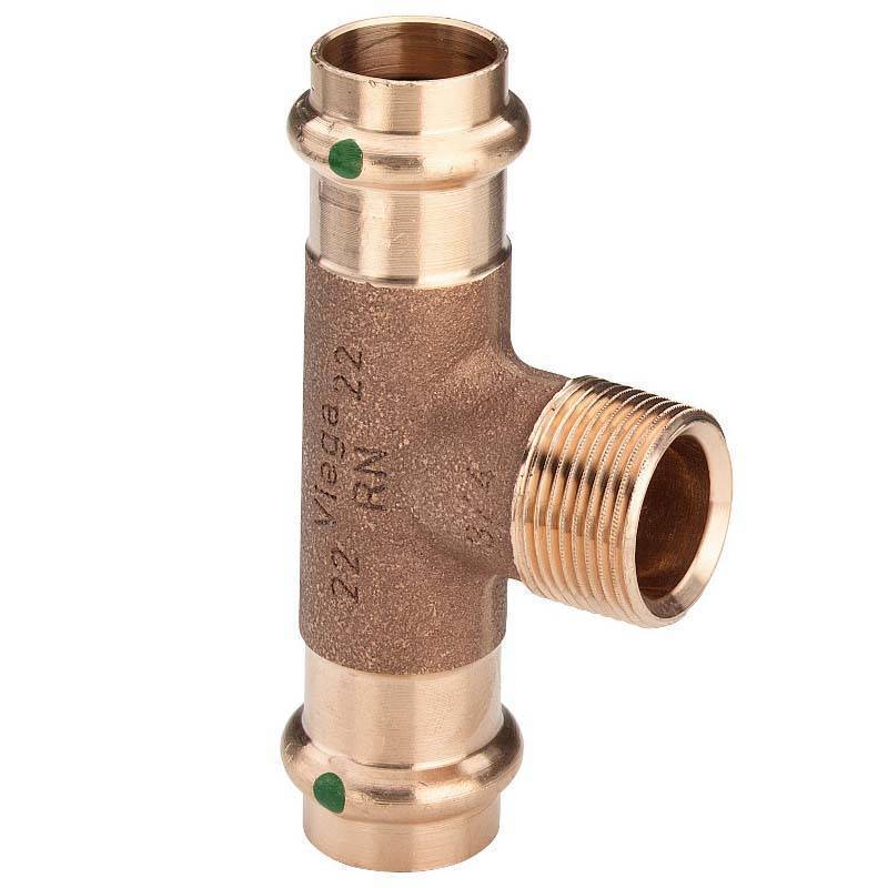 Тройник пресс с наружной резьбой Viega Sanpress 18х3/4х18 бронза 281328