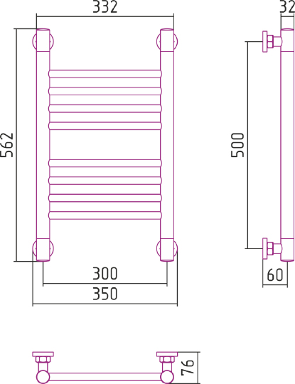 Полотенцесушитель водяной Сунержа Богема+ 300x500 мм без покрытия 00-0220-5030