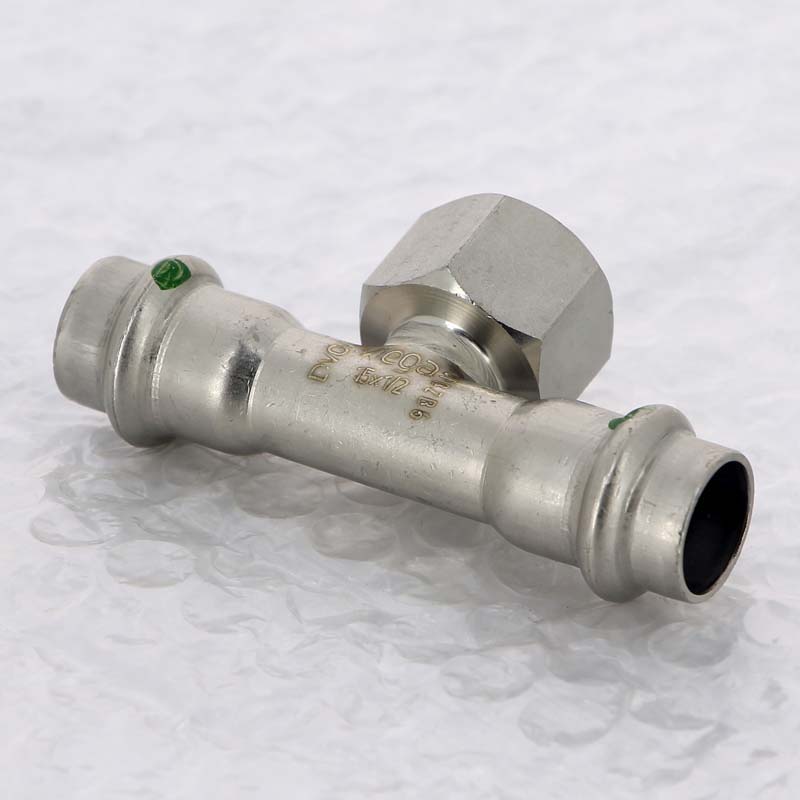 Тройник пресс Sanpress Inox Viega нержавеющая сталь 15х1/2х15 мм ВР 437145