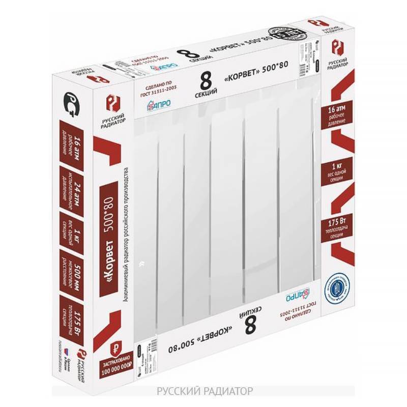 Радиатор биметаллический Русский Радиатор Корвет BM 500/80 4 секции RRC50080BM04