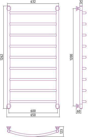 Полотенцесушитель водяной Сунержа Галант+ 600x1200 мм без покрытия 00-0200-1260