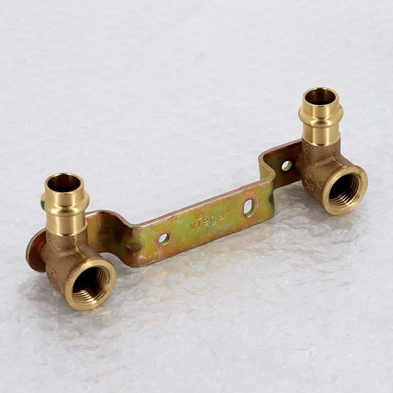 Водорозетка пресс двойная на рельефной планке Viega Sanpress 15х1/2 ВР межосевое расстояние 150 мм 295462