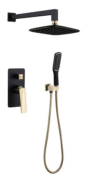 Душевая система Boheme Venturo встраиваемая со смесителем верхним и ручным душем черный глянцевый/золото 384-B