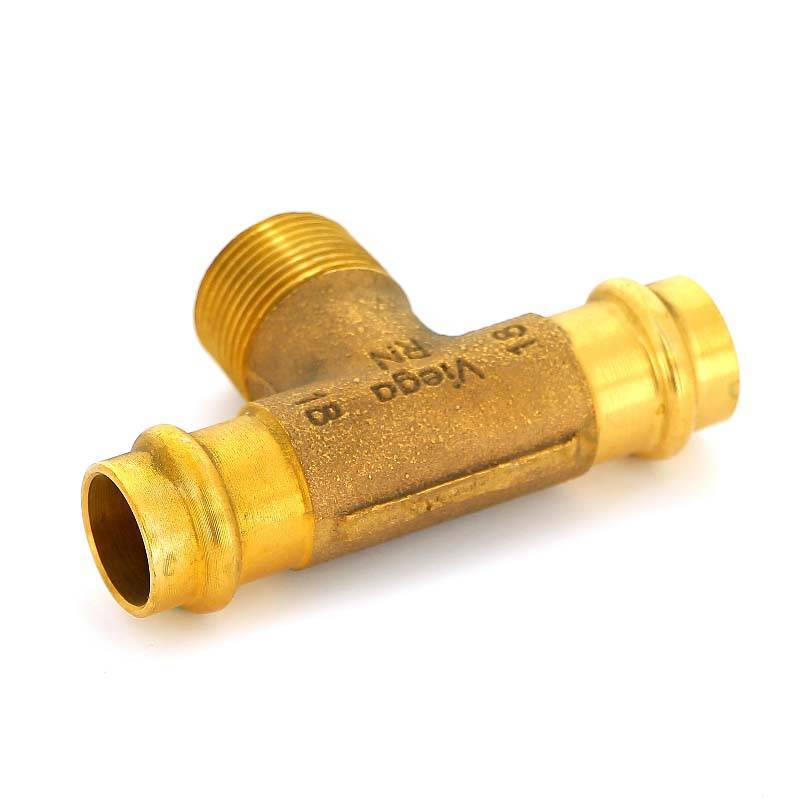 Тройник пресс с наружной резьбой Viega Sanpress 18х3/4х18 бронза 281328