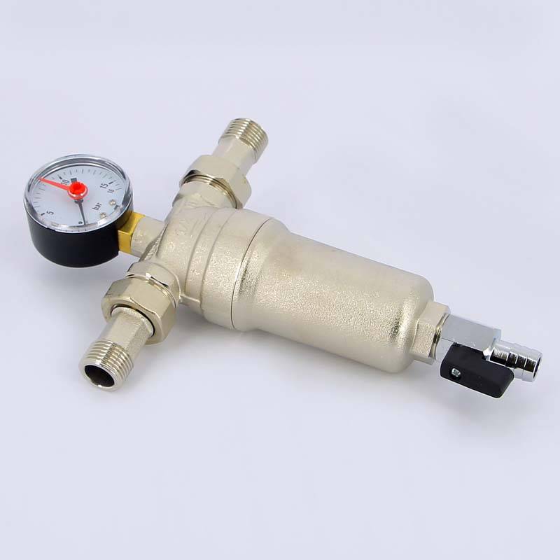 Фильтр промывной с манометром Tiemme 1/2 латунная колба 3130001