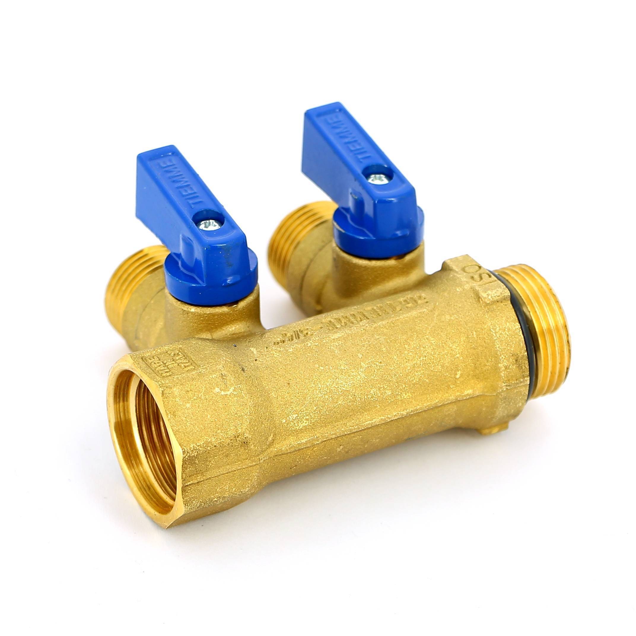 Коллектор с шаровыми кранами Tiemme 3/4х1/2 2 выхода 36 мм синие ручки 1820072