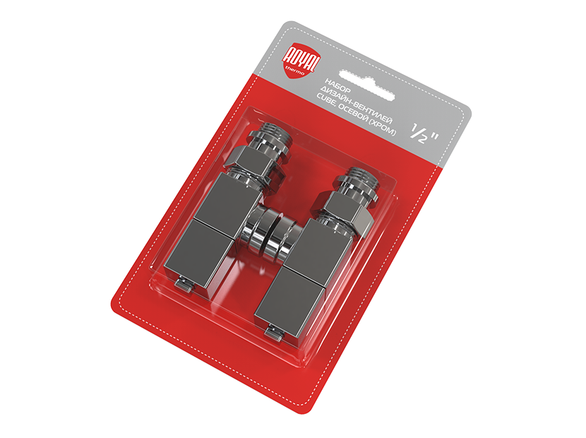 Набор дизайн-вентилей Royal Thermo CUBE осевой 1/2 хром RTE 50.031