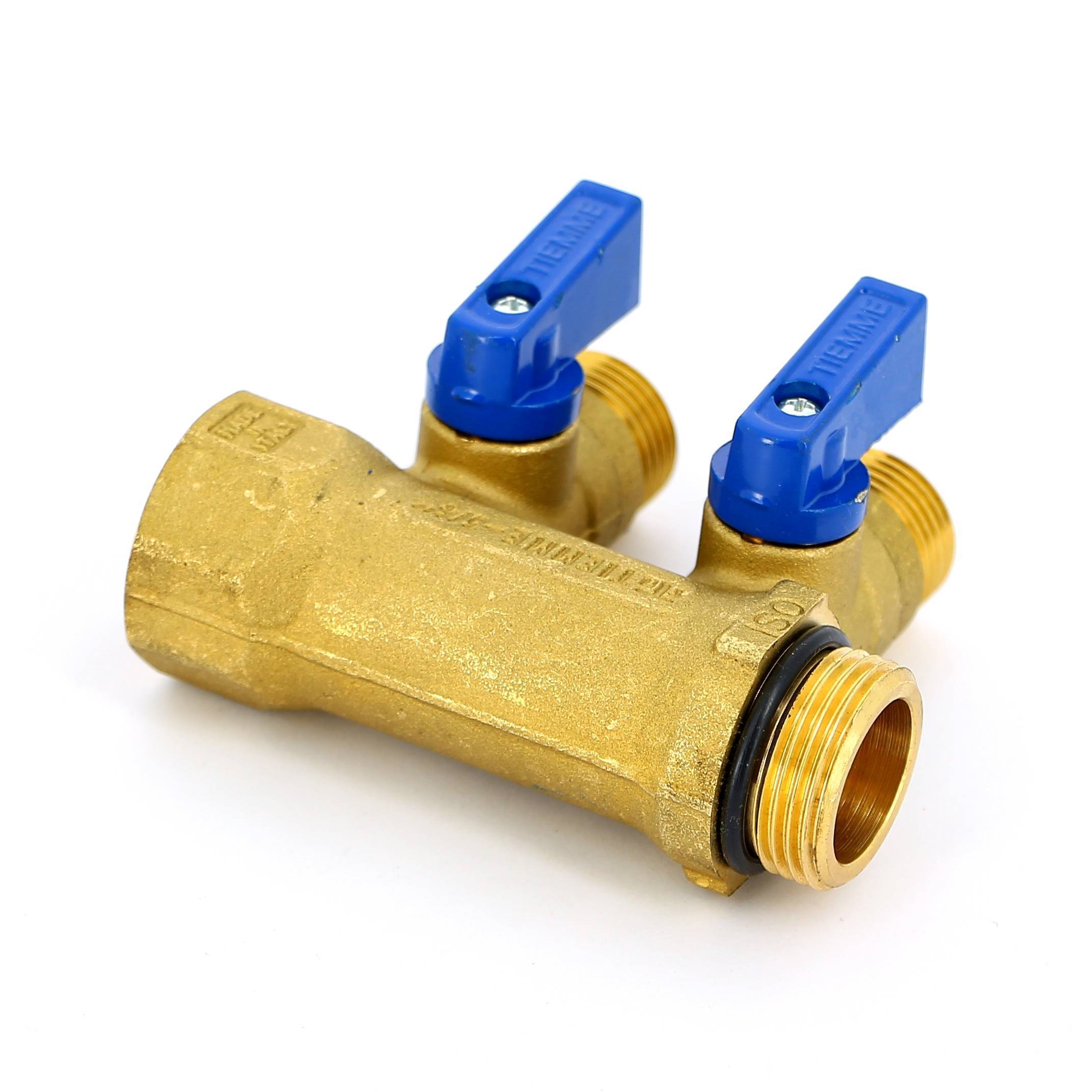 Коллектор с шаровыми кранами Tiemme 3/4х1/2 2 выхода 36 мм синие ручки 1820072