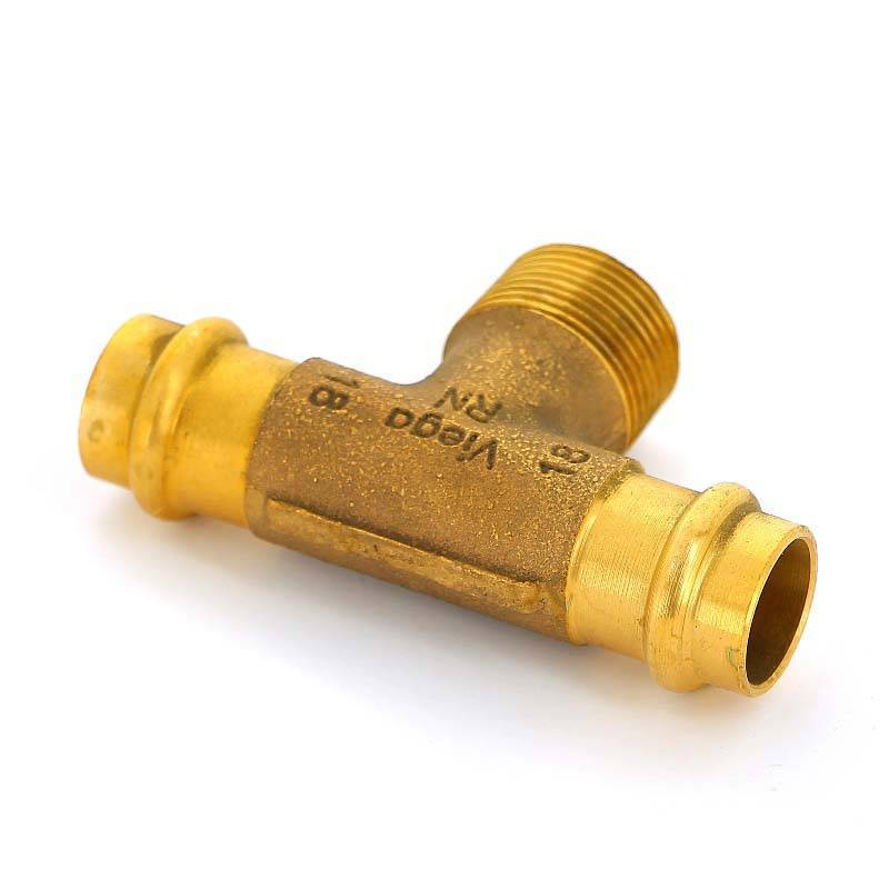 Тройник пресс с наружной резьбой Viega Sanpress 18х3/4х18 бронза 281328