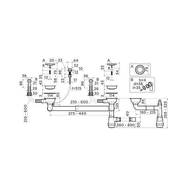 Арматура для двухчашевых моек Omoikiri WK-2-R-A-IN круглый перелив клапан-автомат нержавеющая сталь 4956506