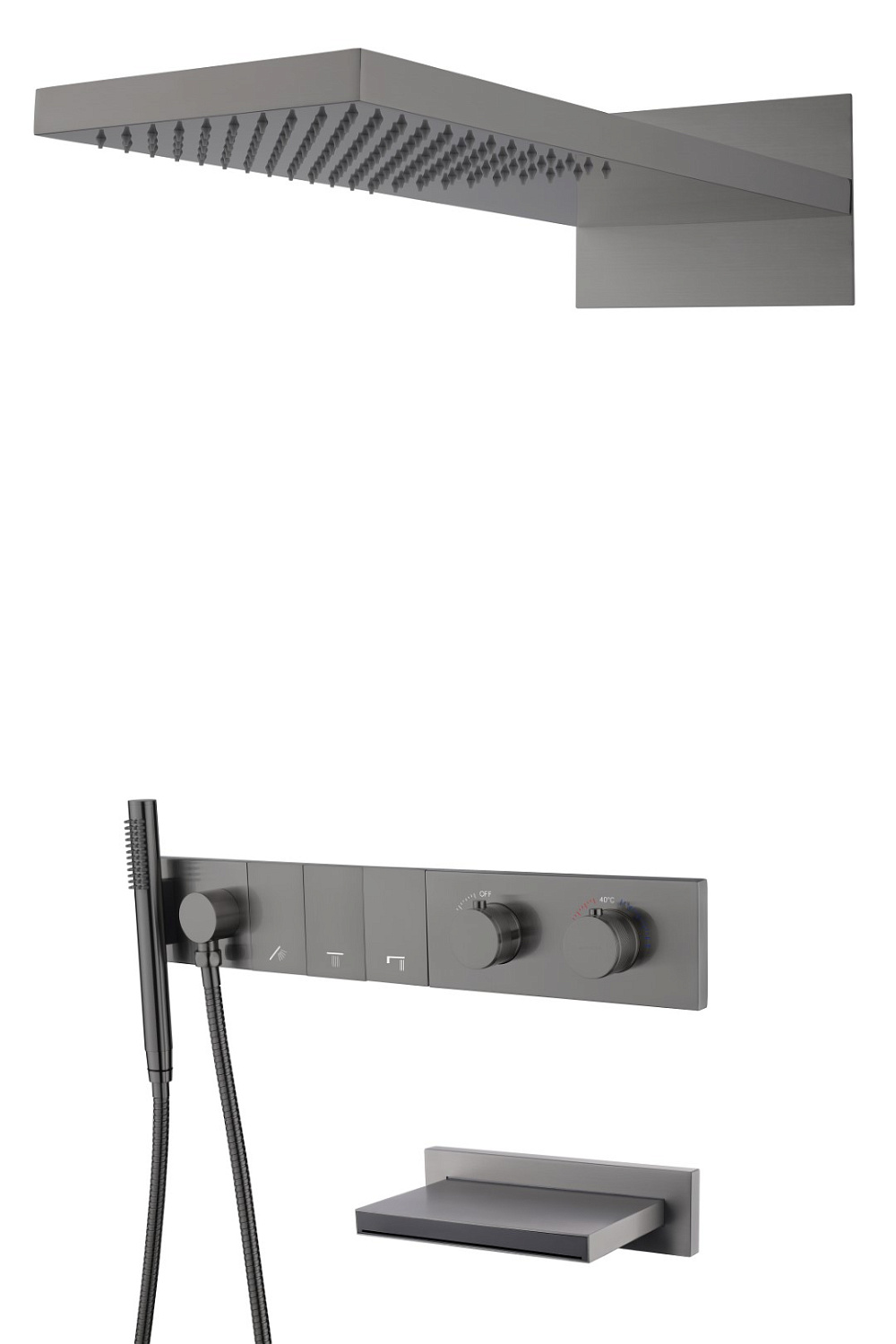 Душевой комплект встраиваемый Boheme Zodiac с термостатом изливом верхним и ручным душем gun metal 133-2-GM