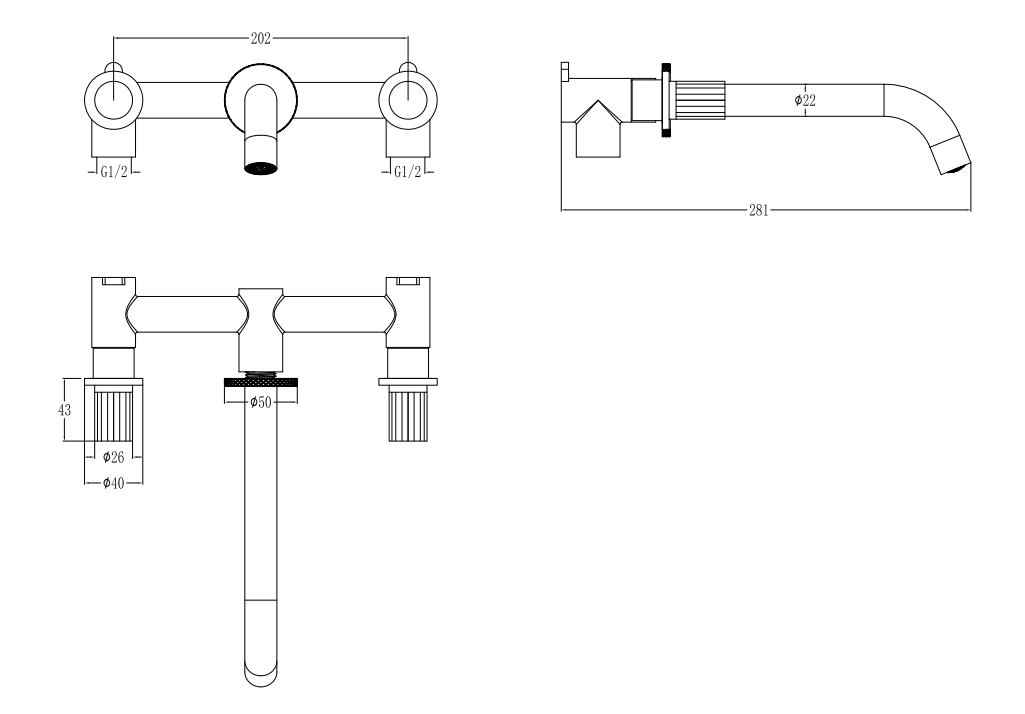 Смеситель для раковины Boheme Elegante встраиваемый на 3 отверстия хром 152-2-CR-EL