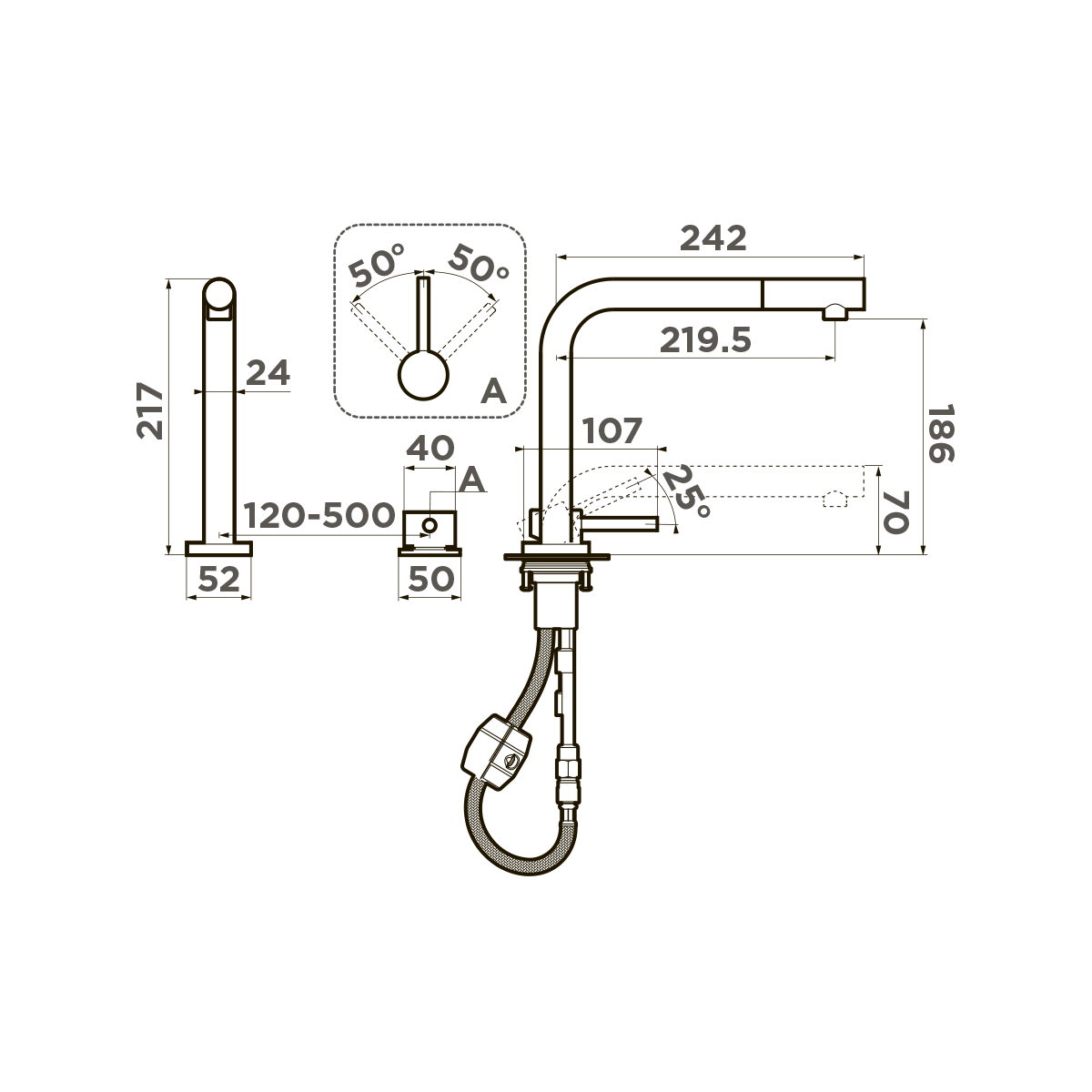 Смеситель для кухни Omoikiri Nara-S-GB с выдвижным изливом графит 4994371