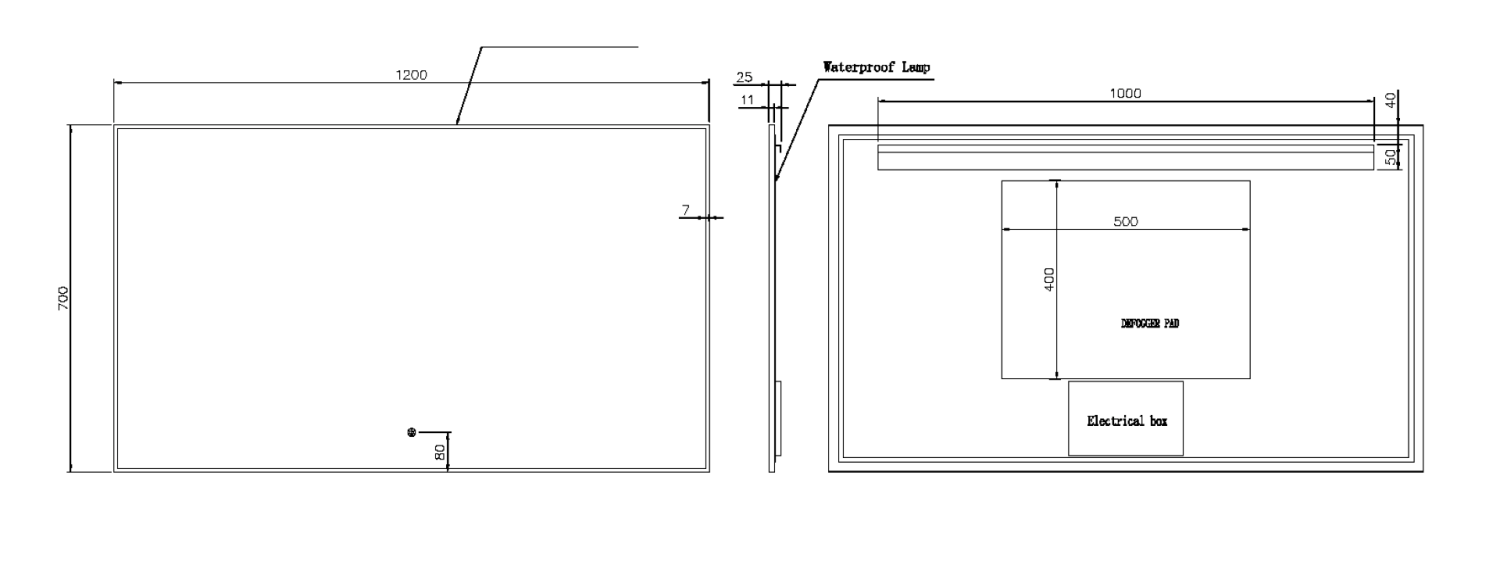 Зеркало прямоугольное Boheme с LED подсветкой и антизапотеванием 70x120 см оружейная сталь 543-120-GM