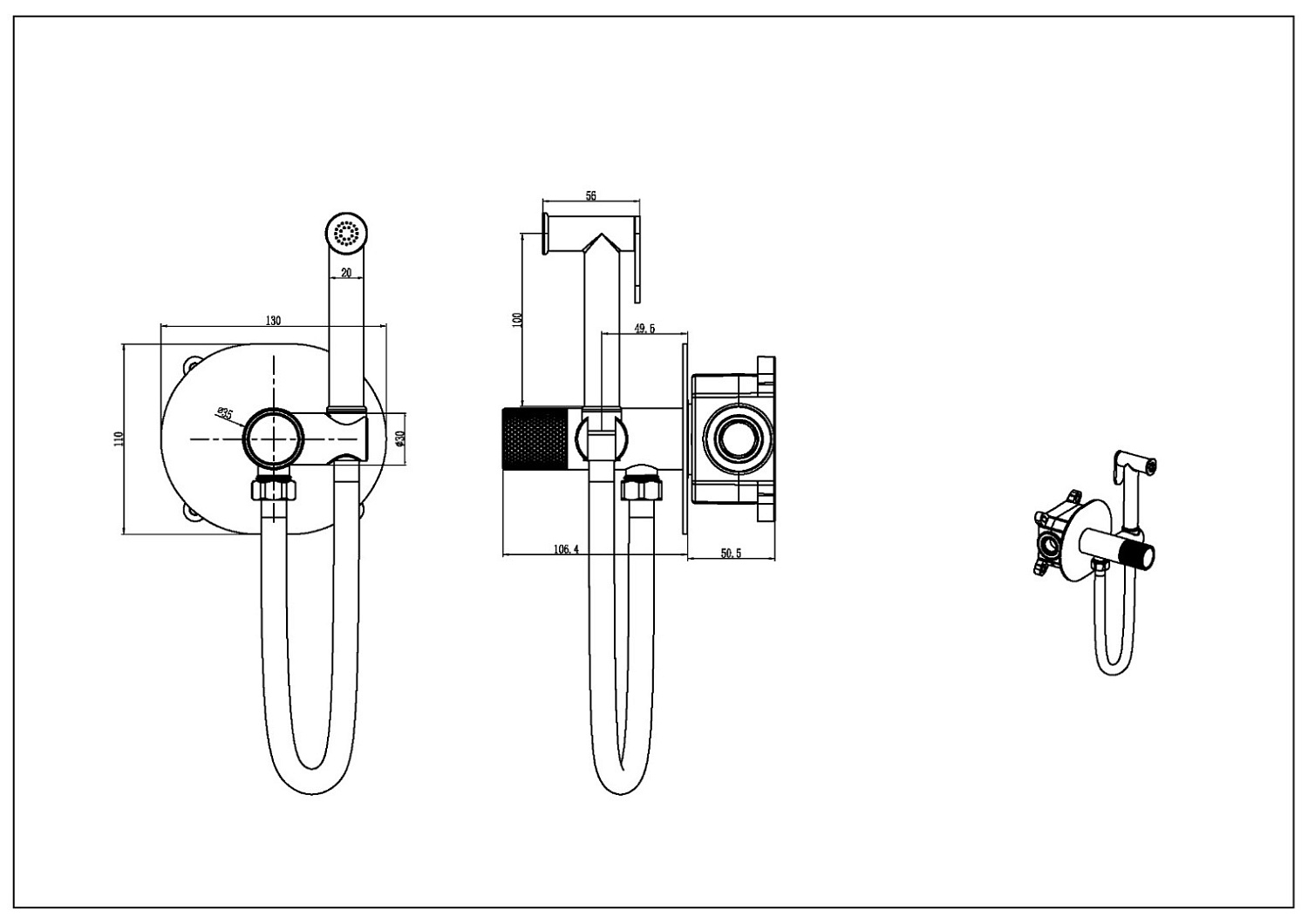 Гигиенический душ со смесителем Boheme Tech встраиваемый оружейная сталь 157-GM