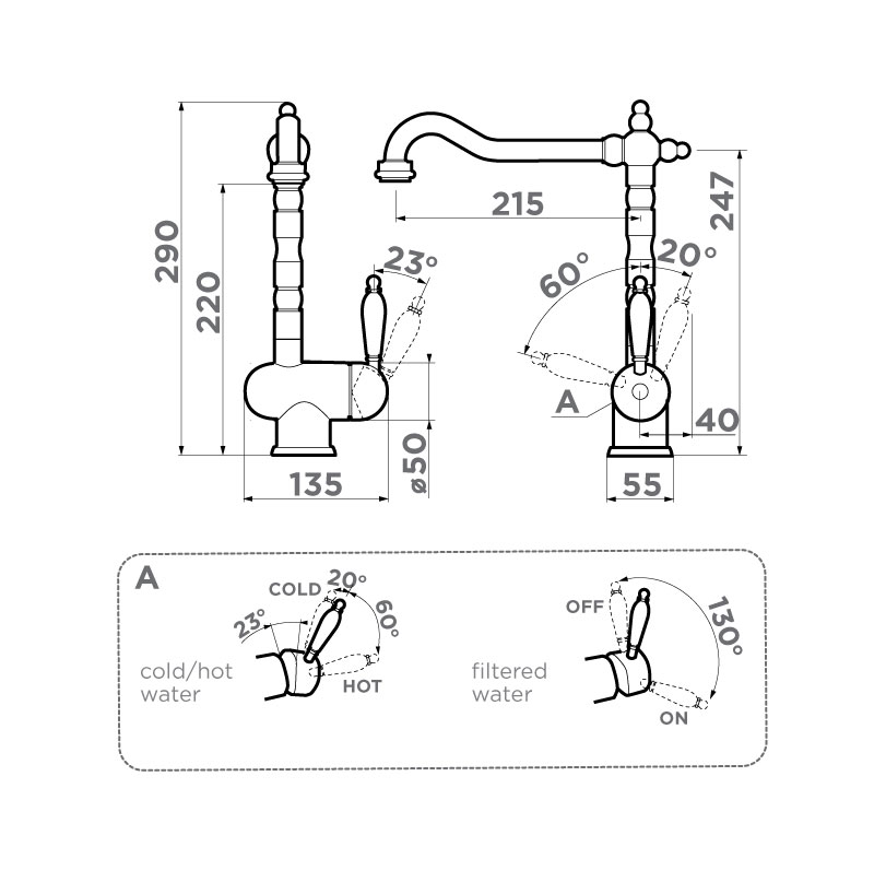 Смеситель для кухни с подключением фильтра Omoikiri Kyoto 2 Plus-SI античное серебро 4994352