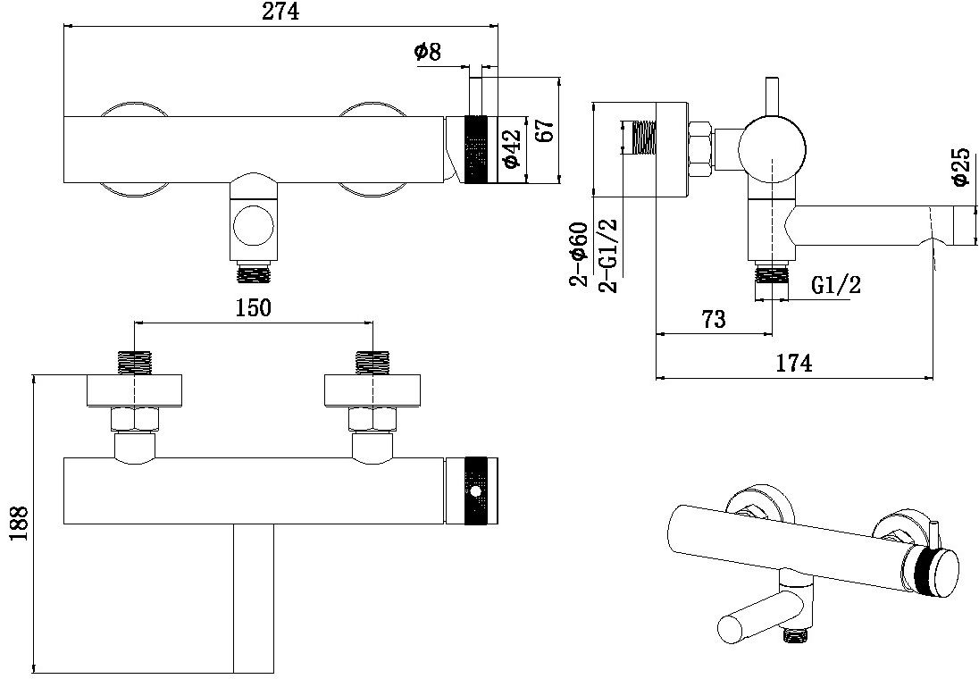 Смеситель для ванны Allen Brau Priority на 2 отверстия излив 17.4 см никель браш 5.31B10-BN