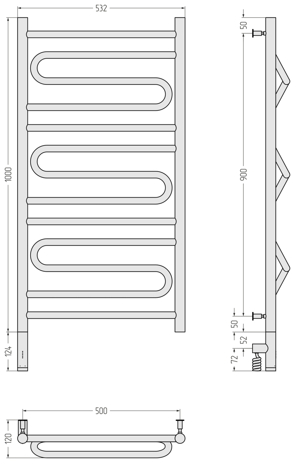 Полотенцесушитель электрический Сунержа Элегия 3.0 532x1124 мм левый золотой шёлк матовый 32-5818-1050