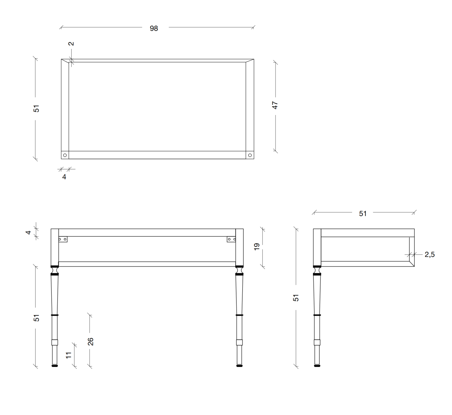 Консоль напольная Armadi Art Vogue 98х51х51 см хром 890-CR