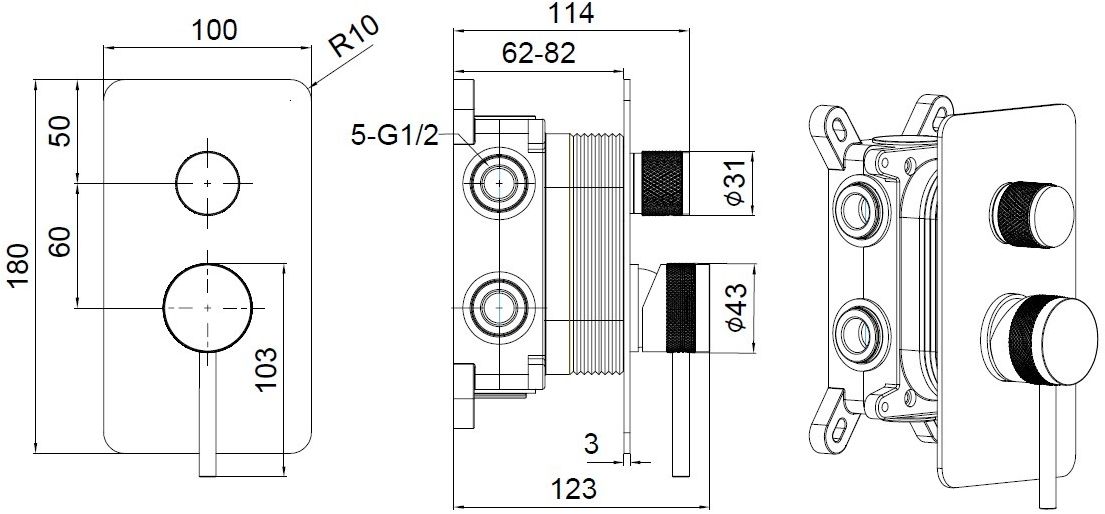 Смеситель для ванны Allen Brau Priority встраиваемый графит браш 5.31A11-MG