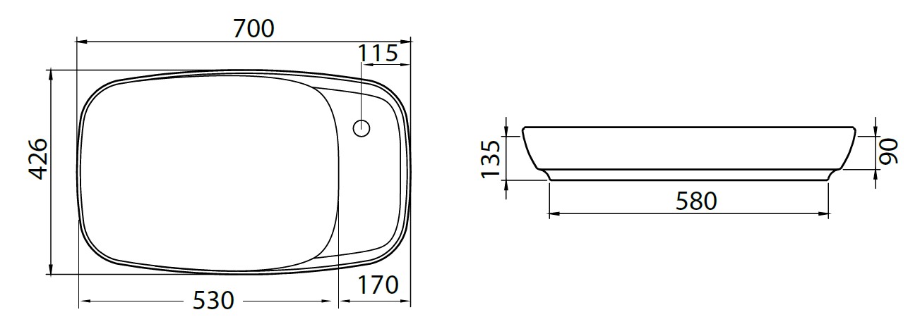 Раковина-чаша Allen Brau Liberty 70x42.6x13.5 см с 1 отверстием черная 4.32012.31