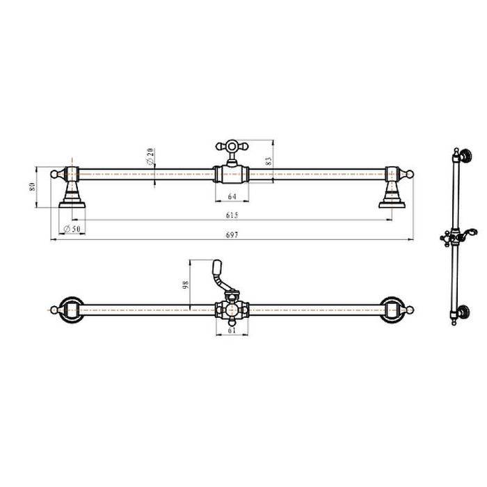Душевая штанга с держателем ручного душа Boheme Medici 69.7 см бронза 416