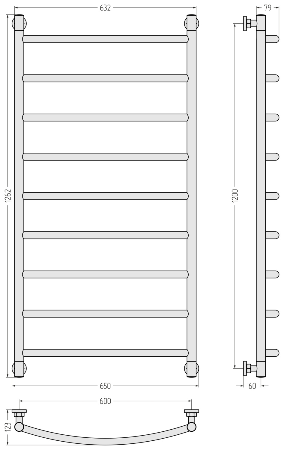 Полотенцесушитель водяной Сунержа Галант 650x1262 мм выгнутый золотой шёлк матовый 32-0200-1260