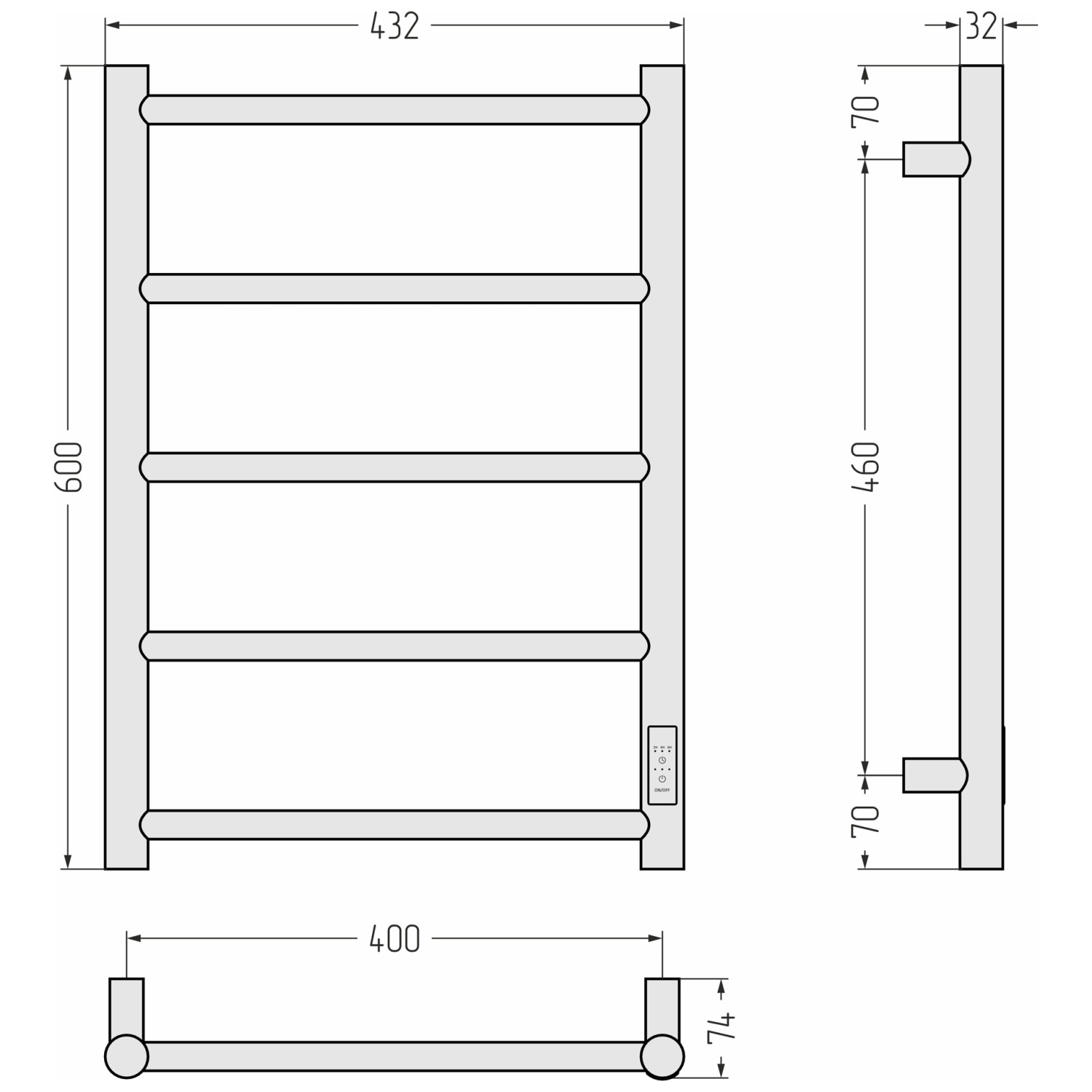 Полотенцесушитель электрический Стилье Формат 27 43.2x60 см правый черный глянцевый 17528-6040