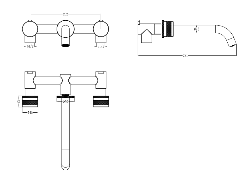 Смеситель для раковины Boheme Prestige встраиваемый на 3 отверстия матовое золото 152-2-MG-PR