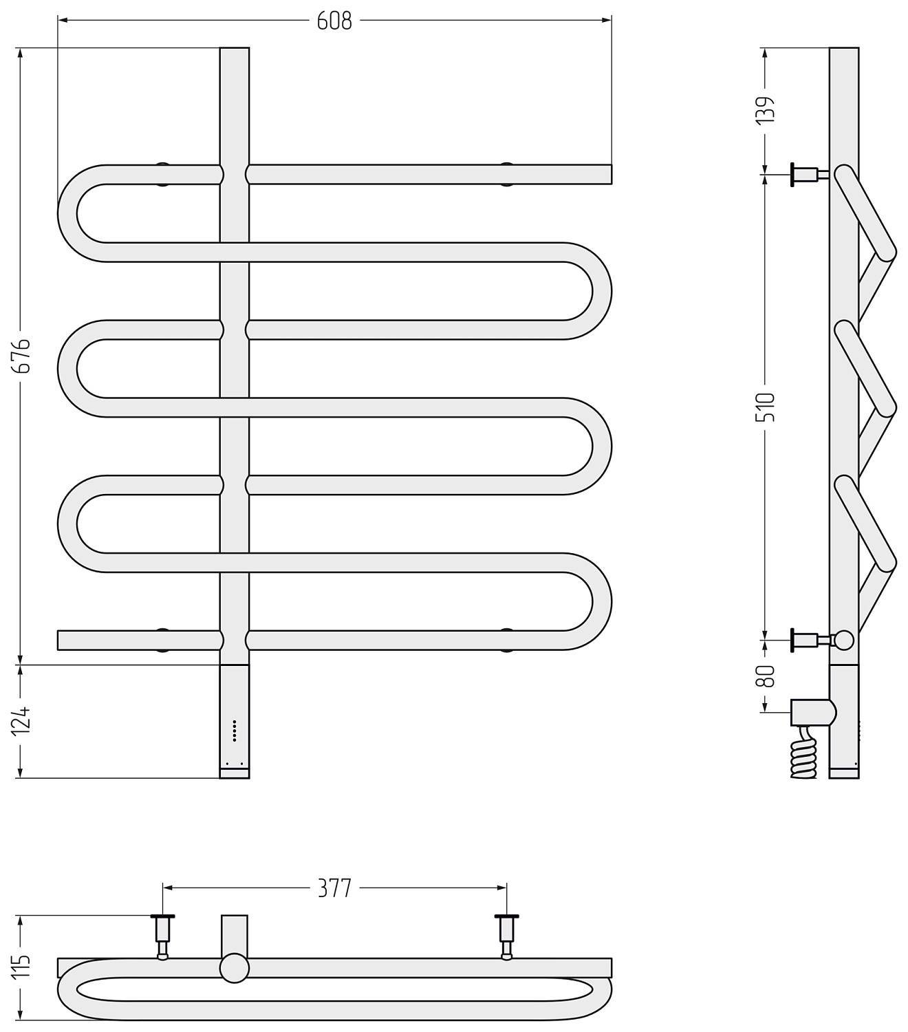 Полотенцесушитель электрический Сунержа Эпатаж 3.0 608x800 мм левый матовое золото 032-5850-8060
